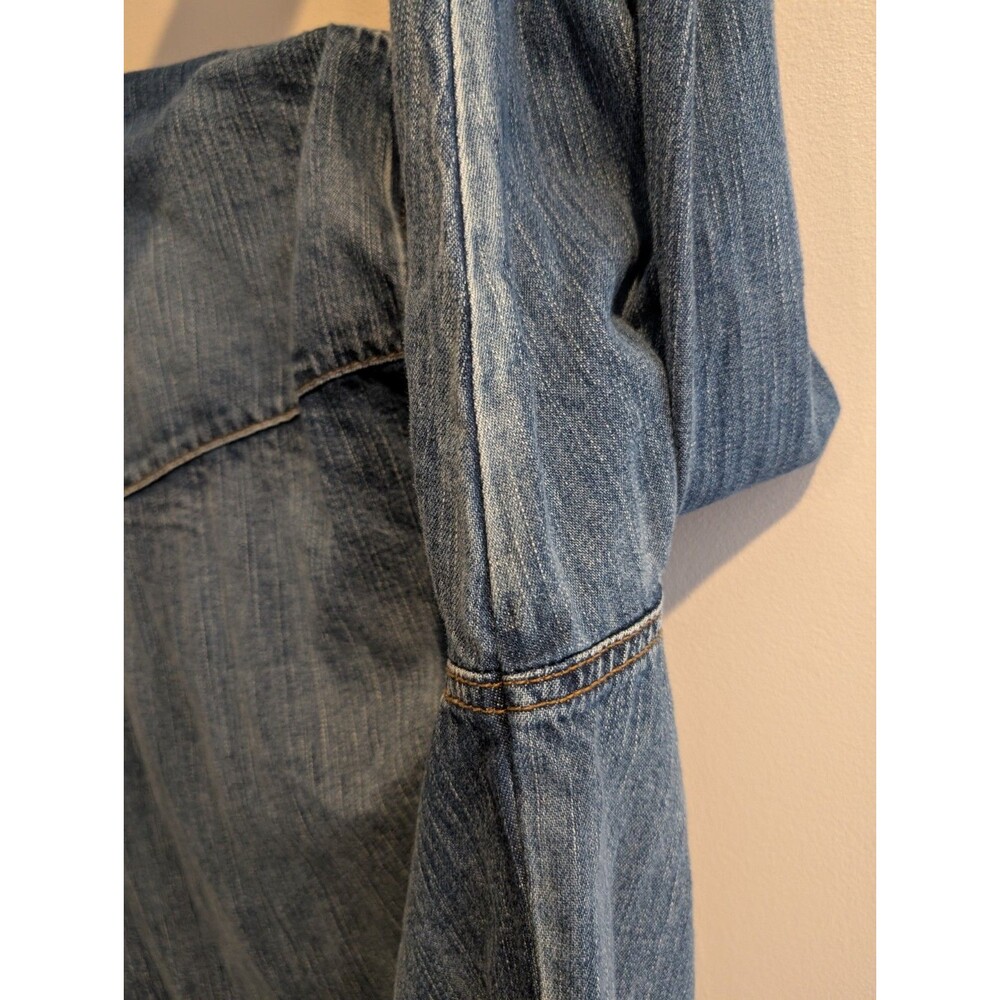 Wrangler XxL Western Denim Pearl Snap Shirt Raw Hem Blue Summer Chore 2xl - Picture 6 of 8